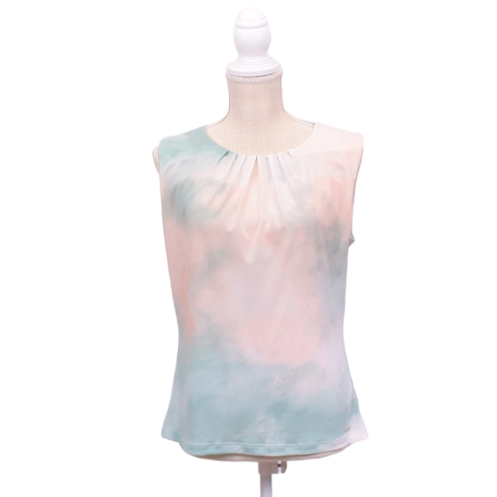 NWT Calvin Klein Pink & Blue Pastel Business Casual Sleeveless Blouse Medium